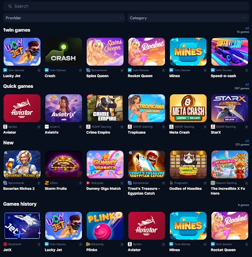 1win casino app games